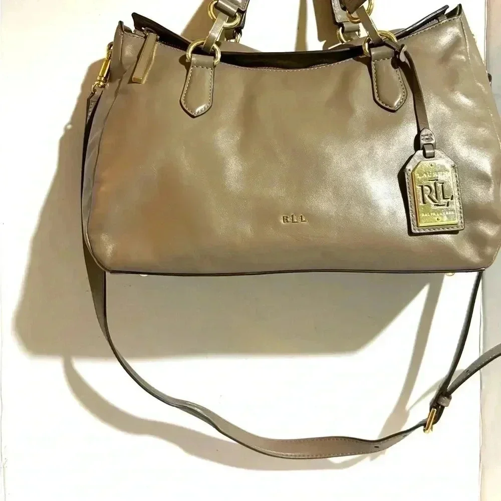 Ralph Lauren gary beige leather satchel handbag